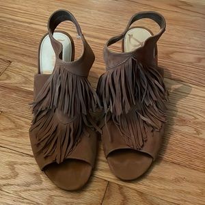 Sam Edelman Elaine Fringe Sandal Heel Brown